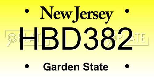 HBD382 New Jersey License Plate