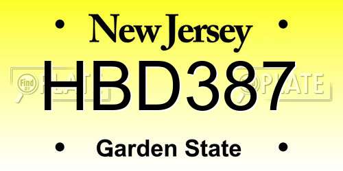 HBD387 New Jersey License Plate