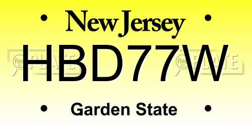 HBD77W New Jersey License Plate