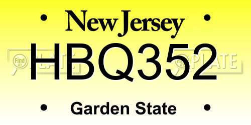 HBQ352 New Jersey License Plate