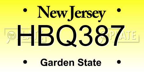 HBQ387 New Jersey License Plate