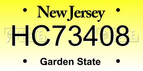 HC73408 New Jersey License Plate