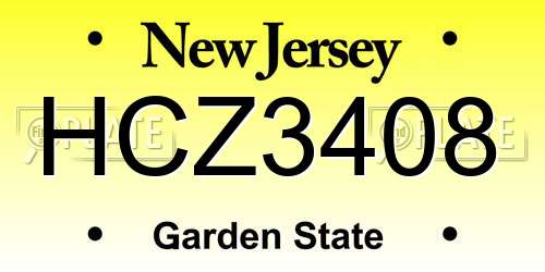 HCZ3408 New Jersey License Plate