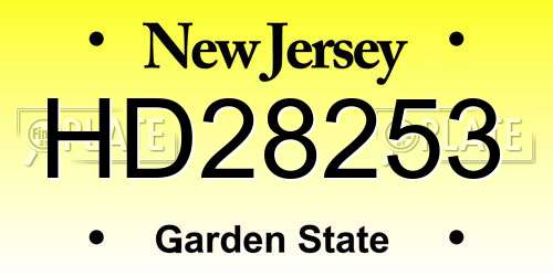 HD28253 New Jersey License Plate