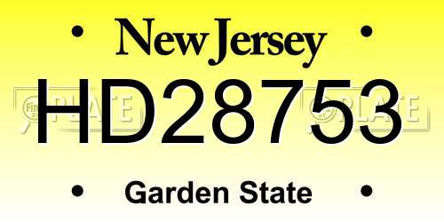 HD28753 New Jersey License Plate