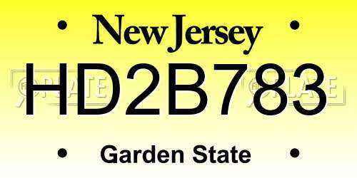 HD2B783 New Jersey License Plate