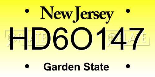 HD6O147 New Jersey License Plate