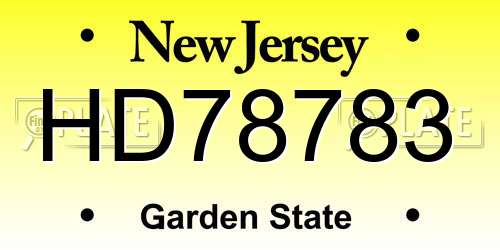 HD78783 New Jersey License Plate