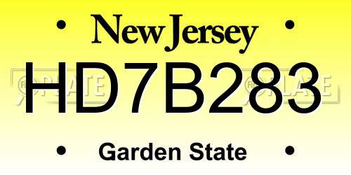 HD7B283 New Jersey License Plate
