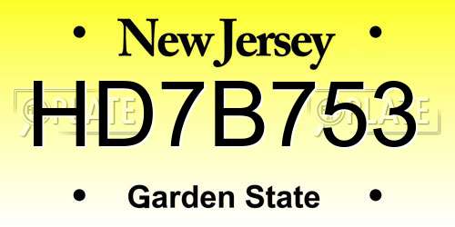 HD7B753 New Jersey License Plate