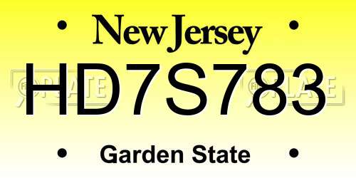 HD7S783 New Jersey License Plate