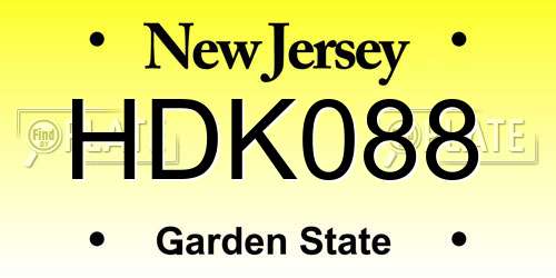 HDK088 New Jersey License Plate