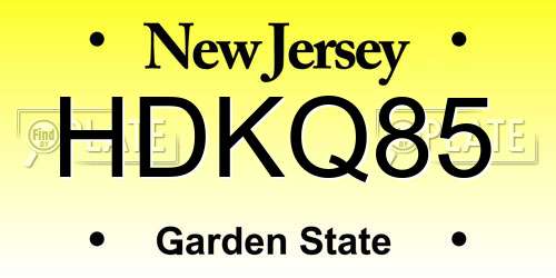 HDKQ85 New Jersey License Plate