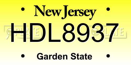 HDL8937 New Jersey License Plate