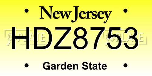 HDZ8753 New Jersey License Plate