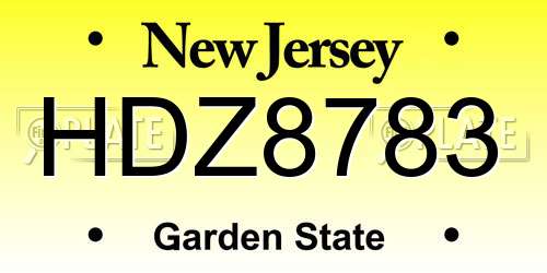 HDZ8783 New Jersey License Plate