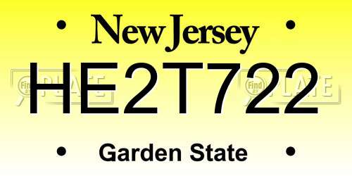 HE2T722 New Jersey License Plate