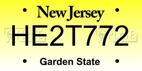 HE2T772 New Jersey License Plate