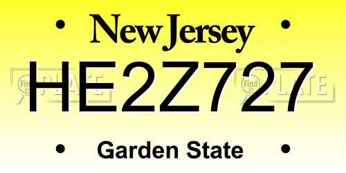 HE2Z727 New Jersey License Plate