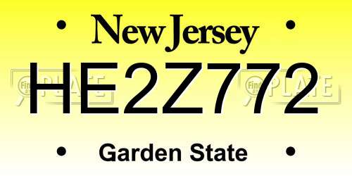 HE2Z772 New Jersey License Plate