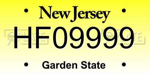 HF09999 New Jersey License Plate