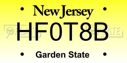 HF0T8B New Jersey License Plate