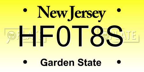 HF0T8S New Jersey License Plate