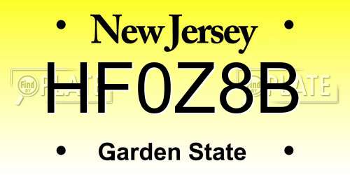HF0Z8B New Jersey License Plate