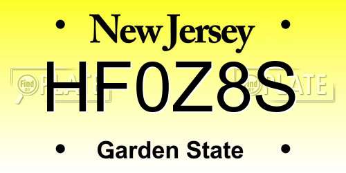 HF0Z8S New Jersey License Plate