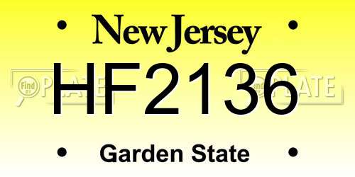 HF2136 New Jersey License Plate