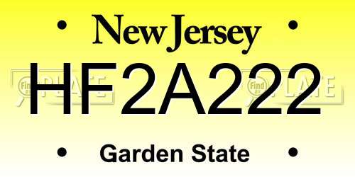 HF2A222 New Jersey License Plate