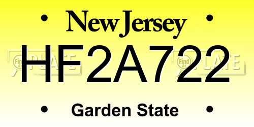HF2A722 New Jersey License Plate