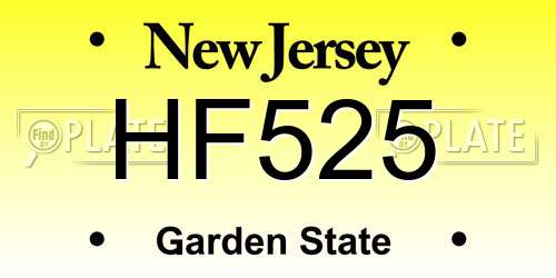 HF525 New Jersey License Plate