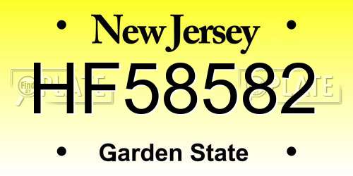 HF58582 New Jersey License Plate