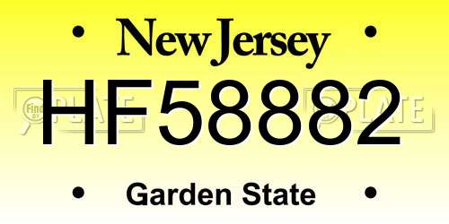 HF58882 New Jersey License Plate