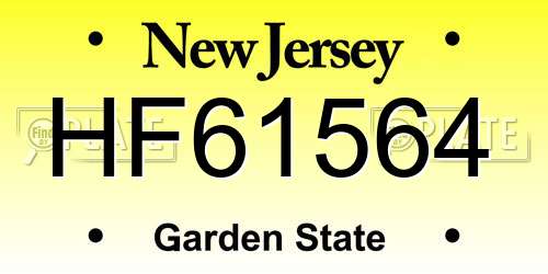HF61564 New Jersey License Plate