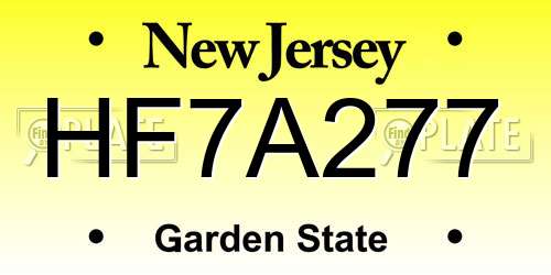 HF7A277 New Jersey License Plate