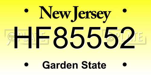 HF85552 New Jersey License Plate