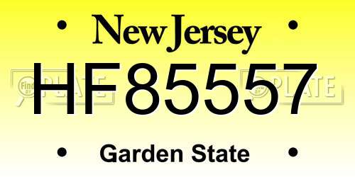 HF85557 New Jersey License Plate