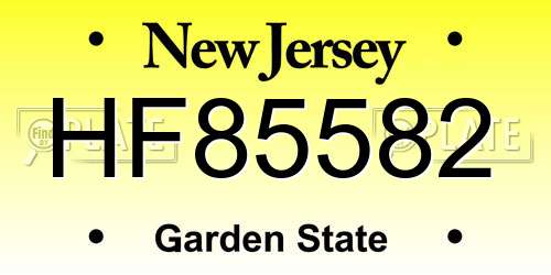 HF85582 New Jersey License Plate