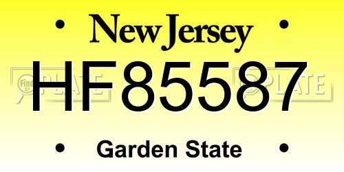HF85587 New Jersey License Plate