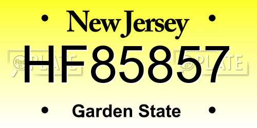 HF85857 New Jersey License Plate