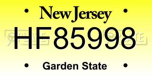 HF85998 New Jersey License Plate