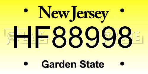 HF88998 New Jersey License Plate