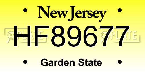 HF89677 New Jersey License Plate