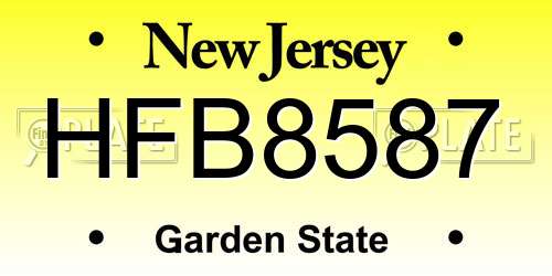 HFB8587 New Jersey License Plate