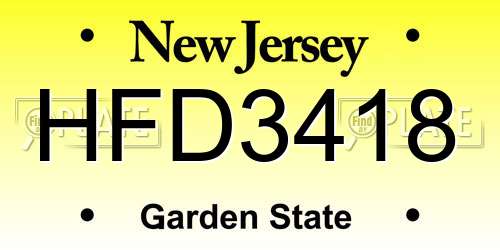 HFD3418 New Jersey License Plate