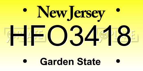 HFO3418 New Jersey License Plate