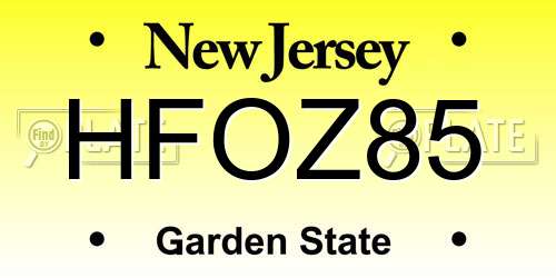 HFOZ85 New Jersey License Plate