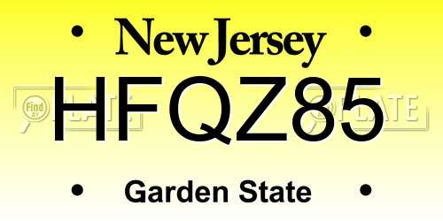 HFQZ85 New Jersey License Plate